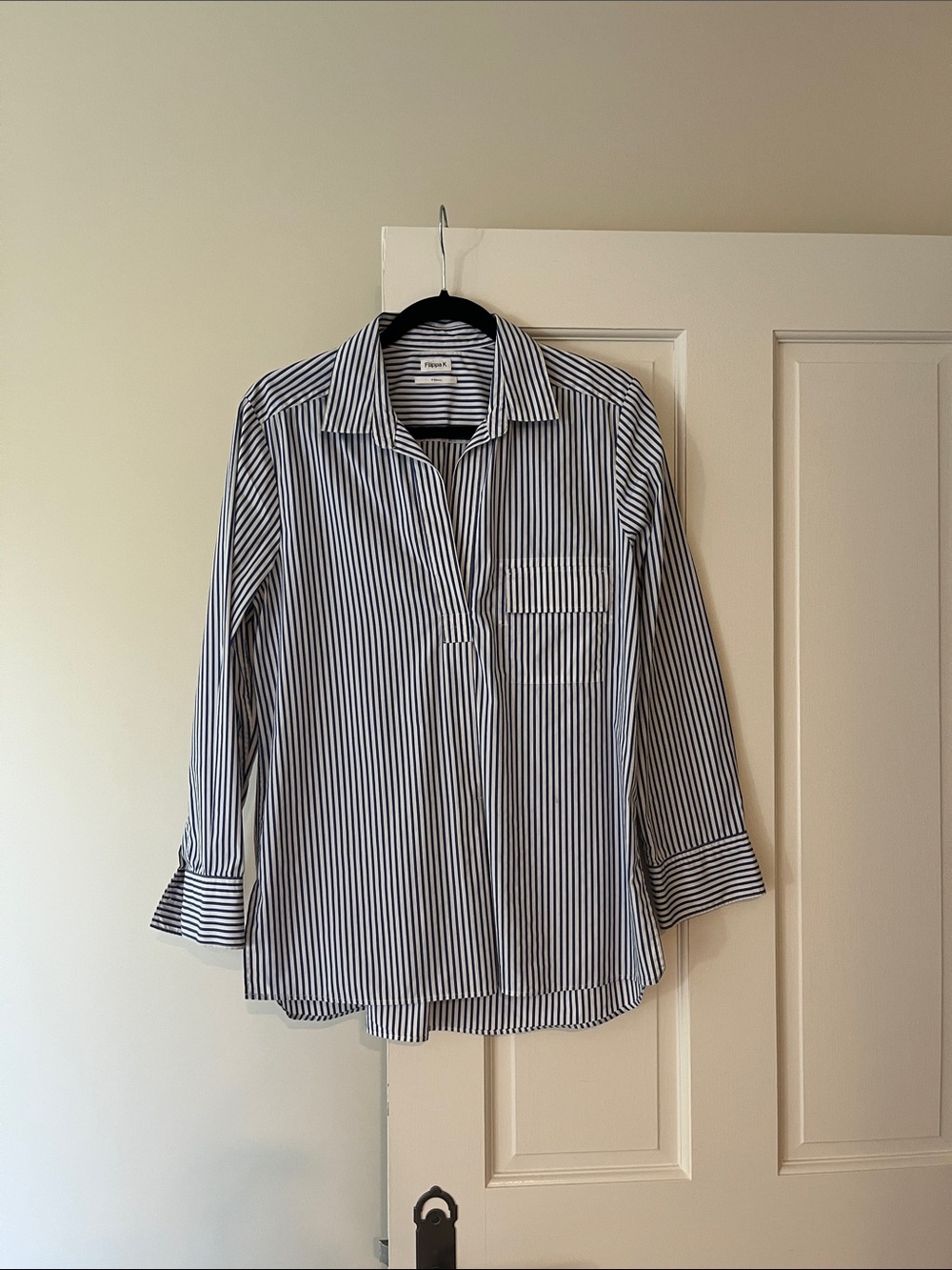 Classic Navy & White Striped Button-Front Blouse